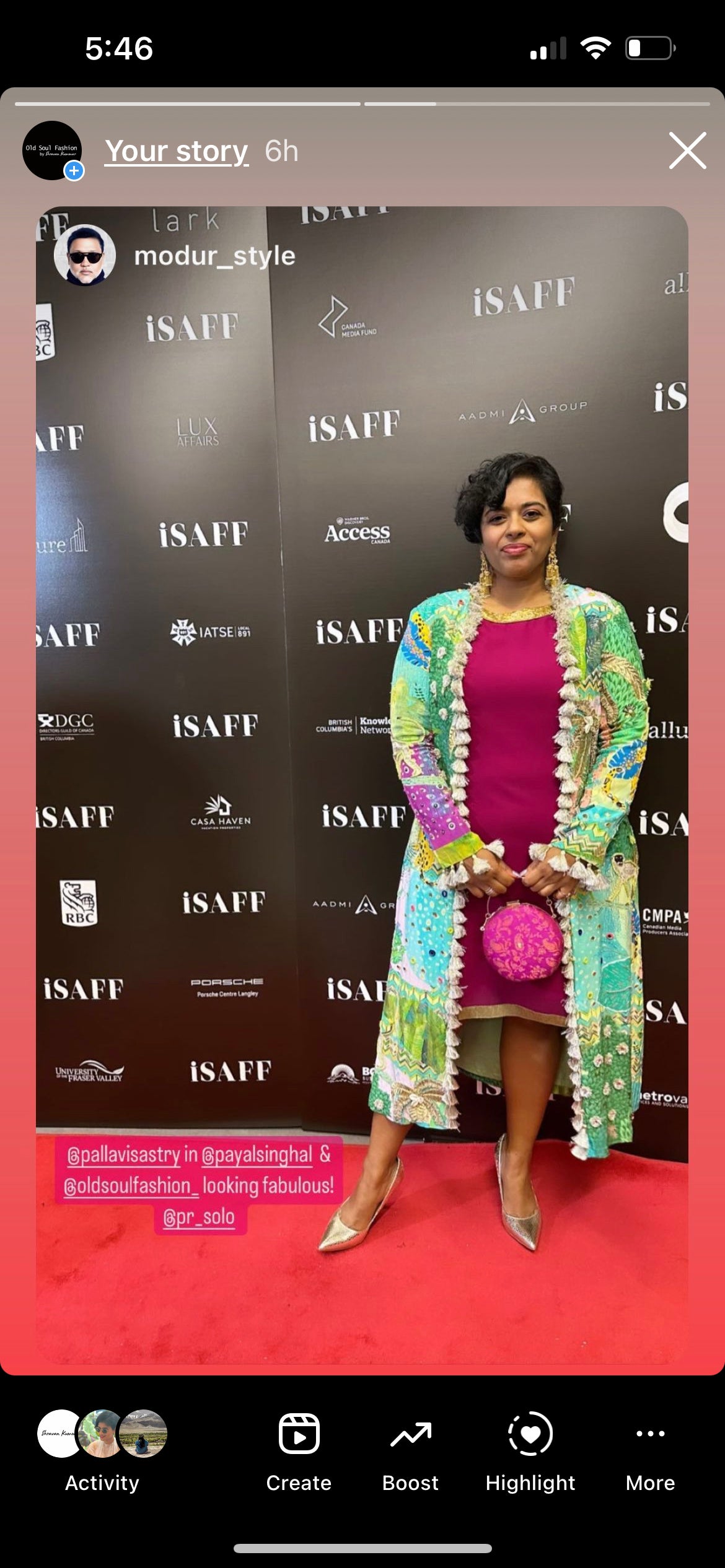 Pallavi Sastry at ISAFF in Canada holding a clutch from Old Soul Fashion