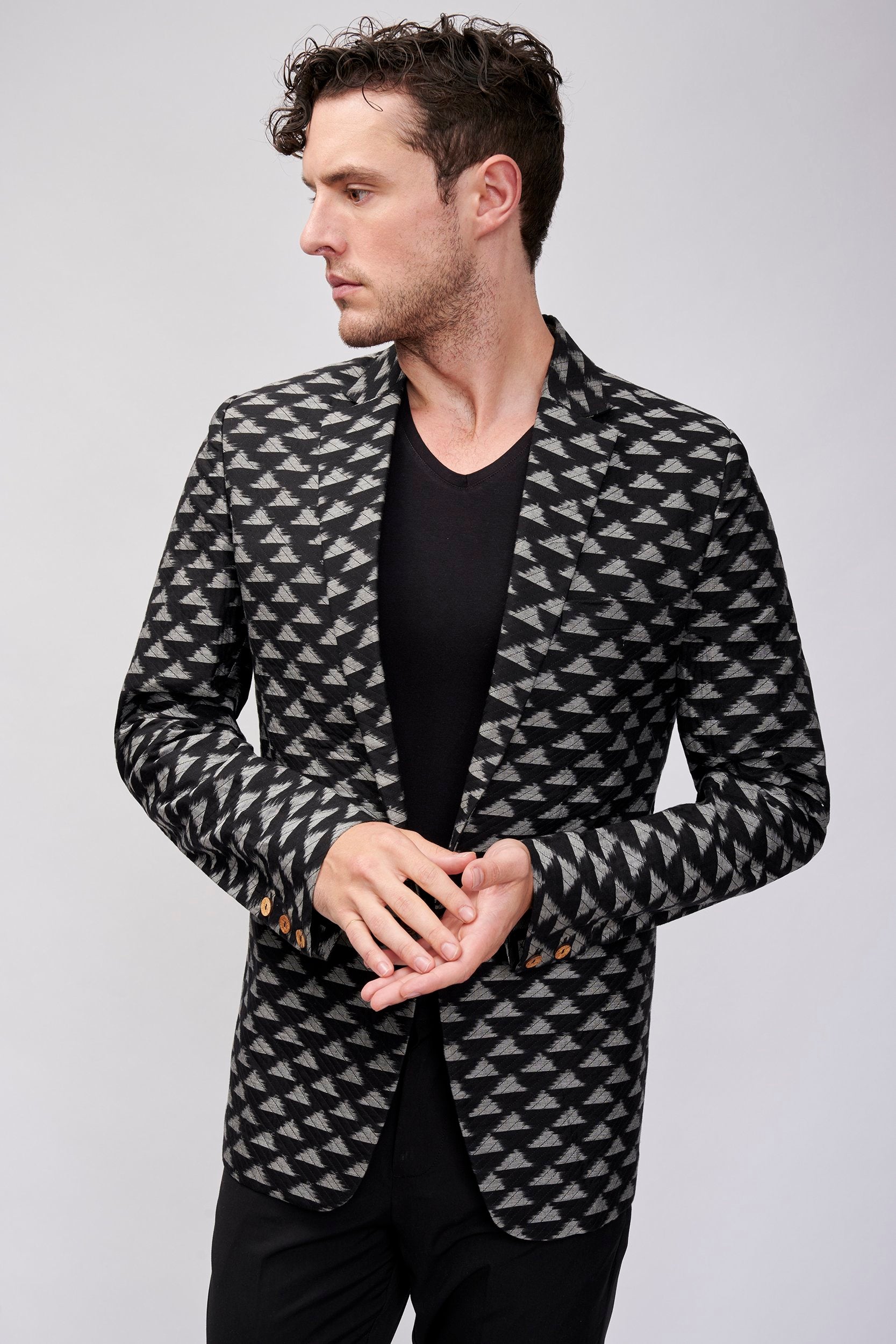 Black and White Ikat Blazer for Men's.