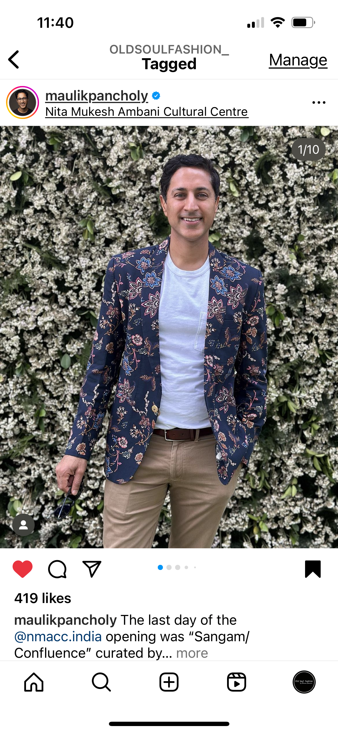 Writer Maulik Pancholy waering a floral blazer at NMACC opening day in Mumbai, India.